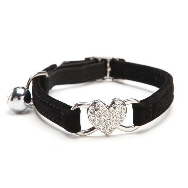 Black Cat Collar with Heart Detail and Bell